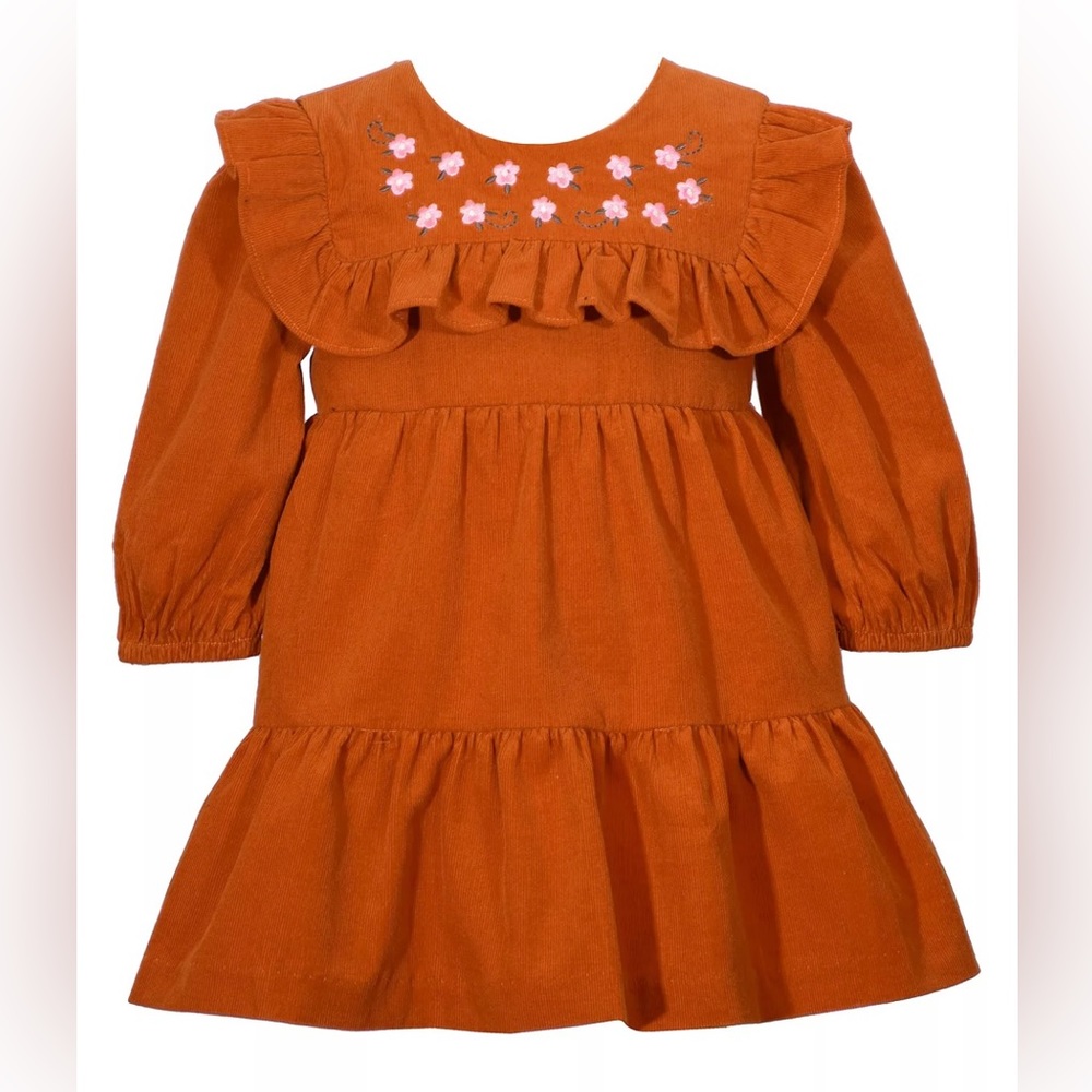 NWT Bonnie Baby - Baby Girls Corduroy Dress with Ruffled Bib